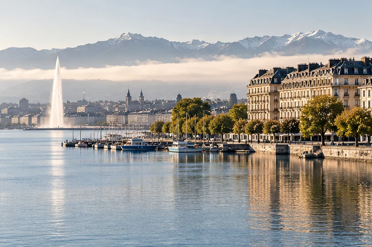 Editorial lakeside view evoking Geneva